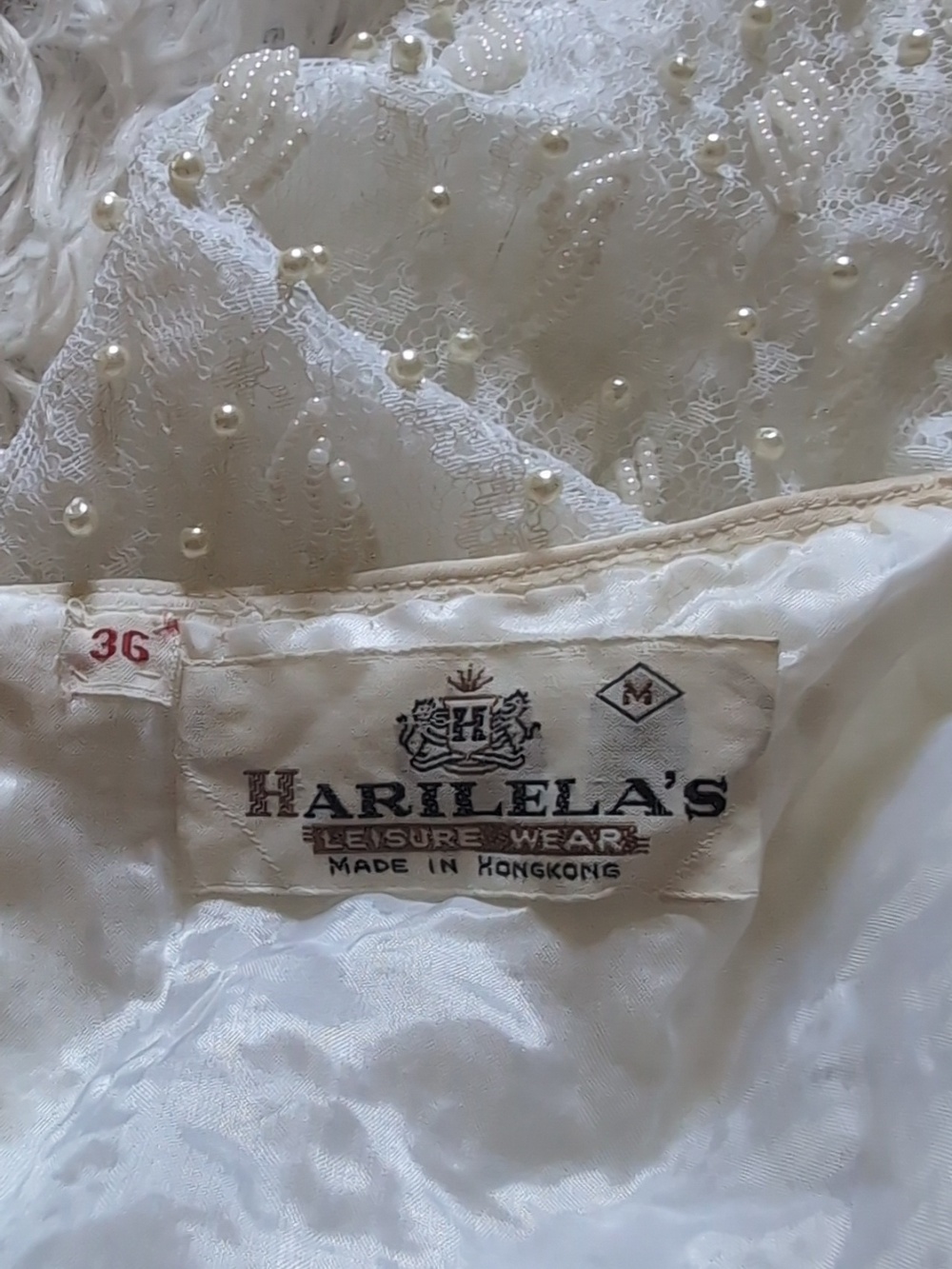 60s Vintage Harilela's Ivory Pearl Beaded Shell Cocktail Top with Fringe - Picture 13 of 15